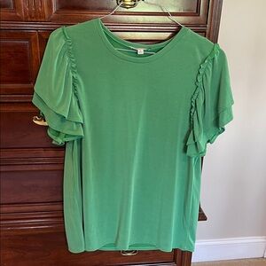 Green Envelope Emerald Ruffle Sleeve Blouse